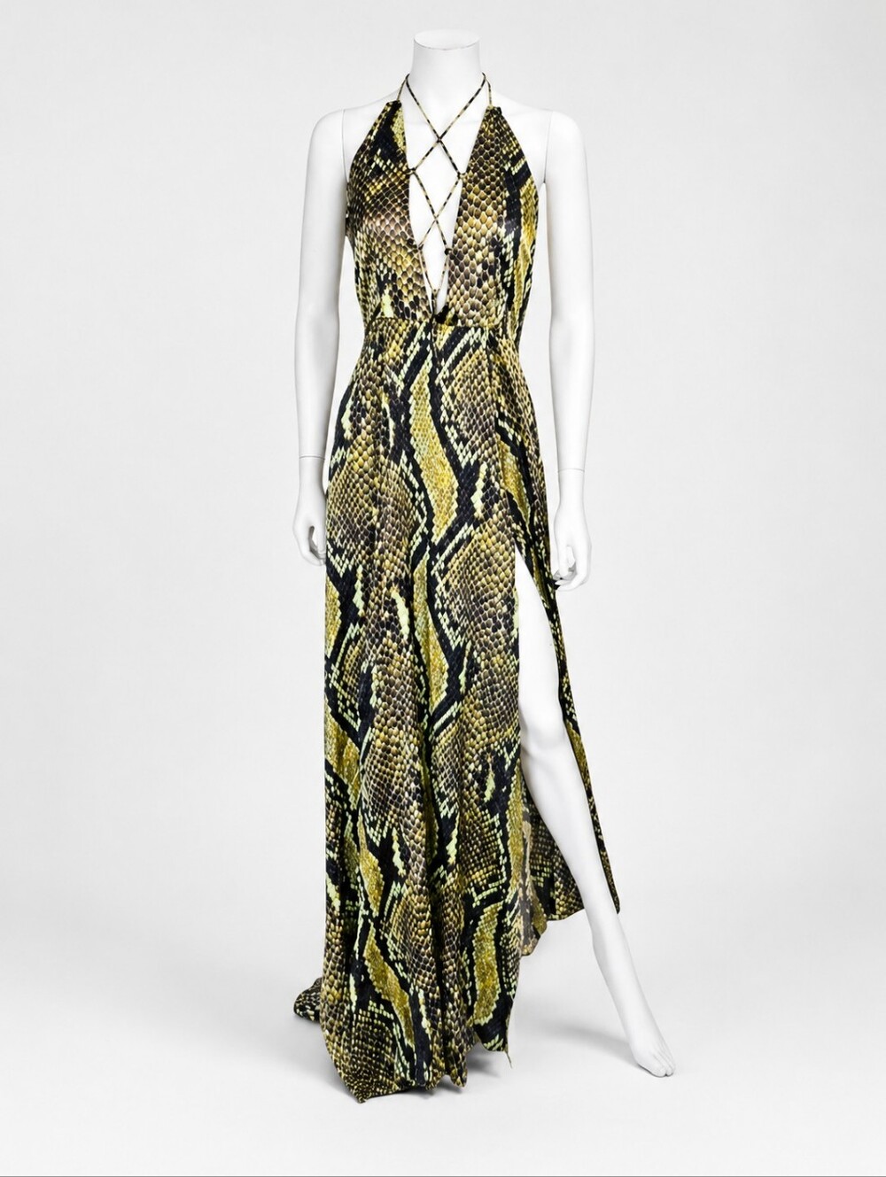 ADRIANA IGLESIAS | Runway Snakeskin Halter Gown Sculptural Evening Dress EU36